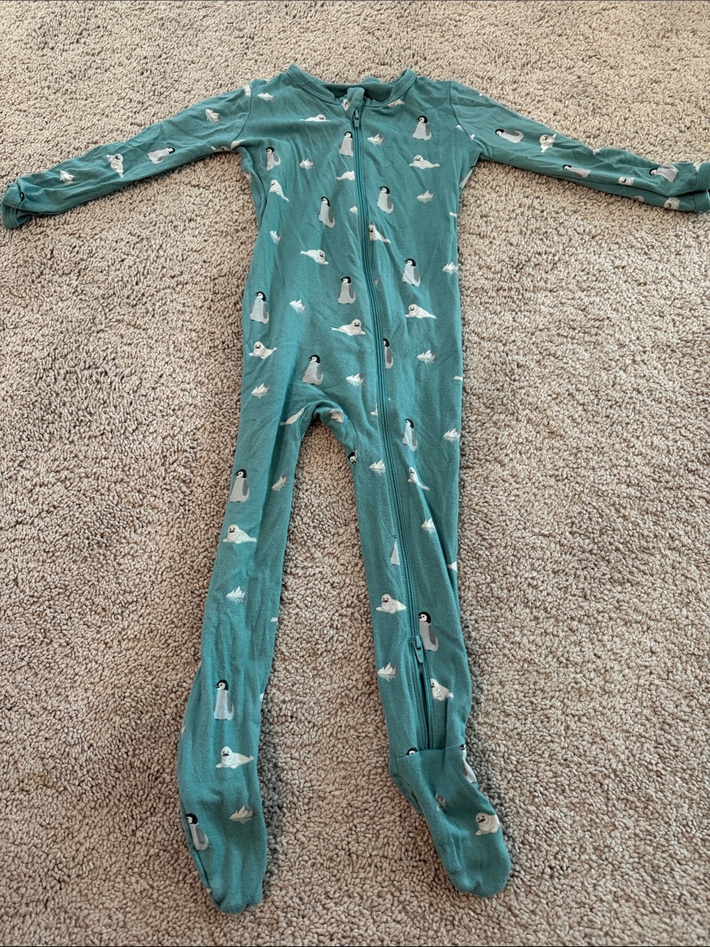 Kyte BABY Teal Penguin Footed One-Piece